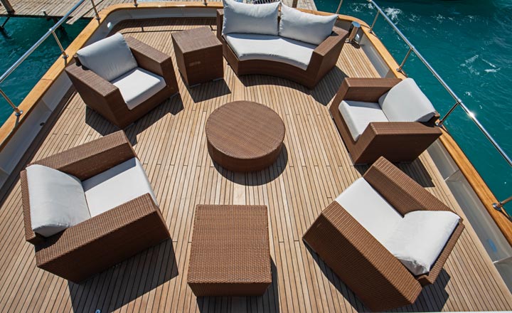 boat deck made of luxury teak wood boards